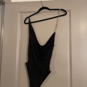 JLUXLABEL black bodysuit with rhinestone strap